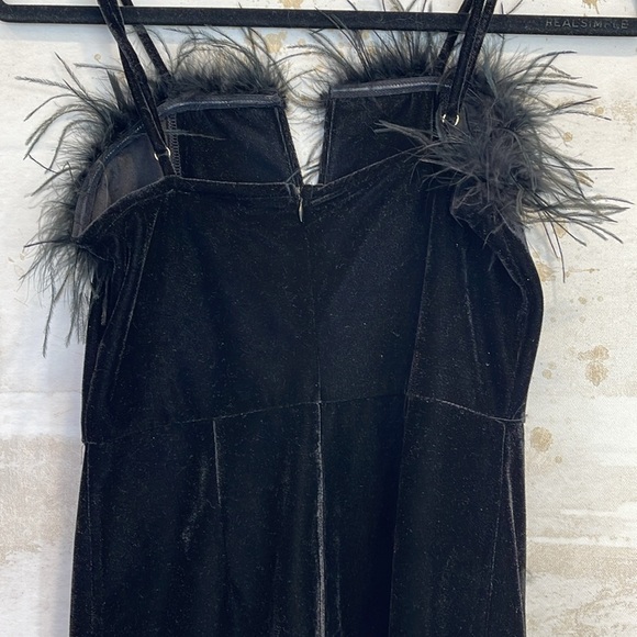 Mini Feather Velvet Black Dress - Picture 3 of 5